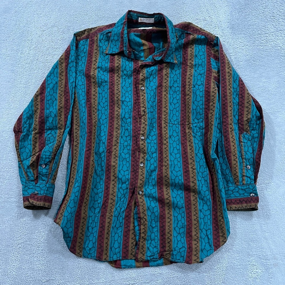 Vintage Neiman Marcus Shirt Mens Large Button Up USA Made‎ Geometric Western 90s